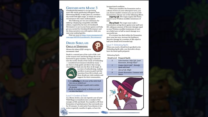 Greenhearth Magic: A companion to Greenhearth Necromancer for 5.5e 游戏截图 2